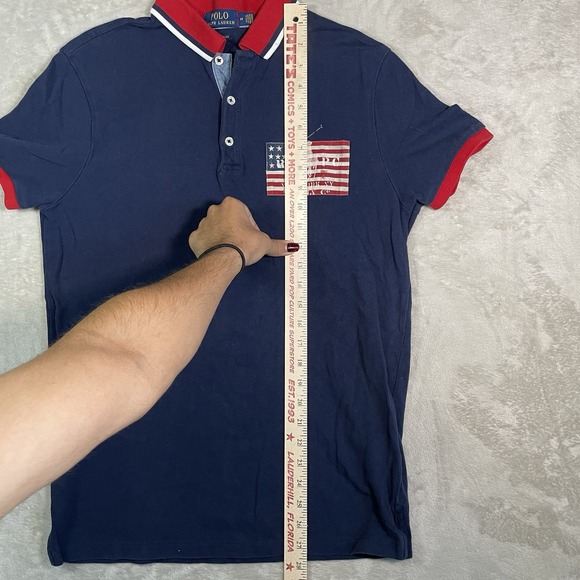 Polo Ralph Lauren Shirt Mens M Custom Slim Fit USA Flag Theme Patriotic Polo - Picture 10 of 11
